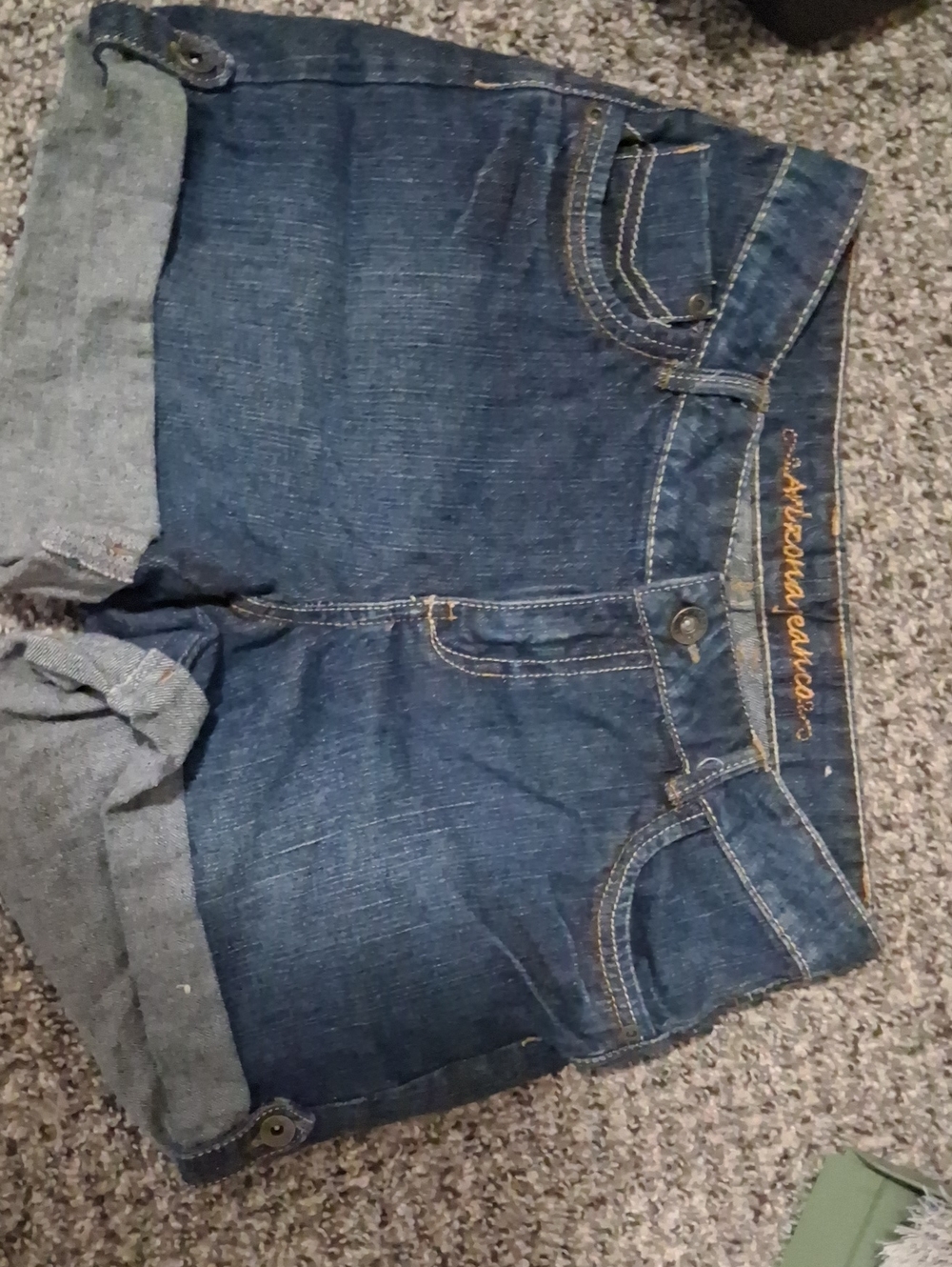 American Eagle Outfitters Dark Indigo Denim Shorts with Gold Embroidery